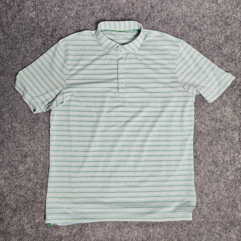 johnnie O Richie Golf Polo Men L Iceberg Blue Striped‎ Stretch Performance Logo